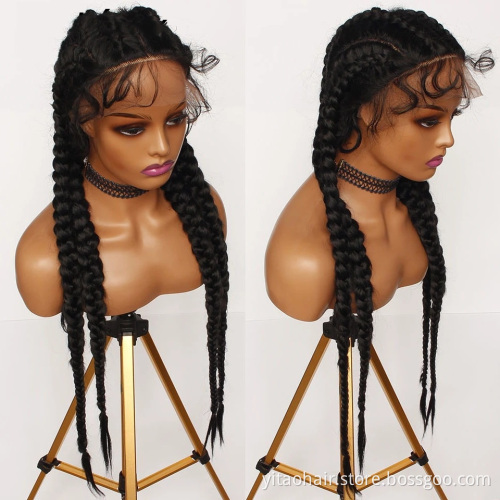 FZY Braid Hair Wig Synthetic Hair African American Box Black Wigs Wholesale 4 Long Box Braided 360 Lace Wigs For Black Women